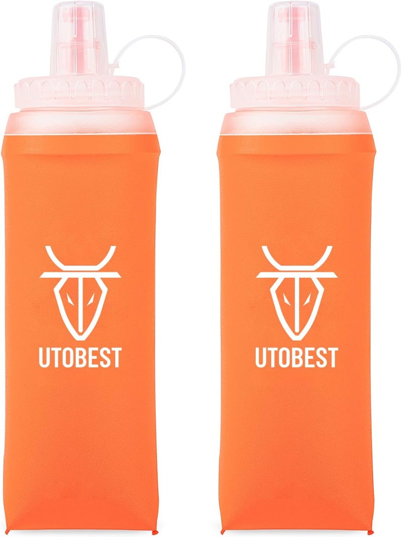 UTOBEST Soft Flask Collapsible Running Water Bottle, Flexible TPU Folding Bottles for Hydration Pack for Hiking Cycling (Orange-500ml*2) - Image 1
